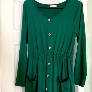Forest Green Knee Length Button-Up Dress (M)
